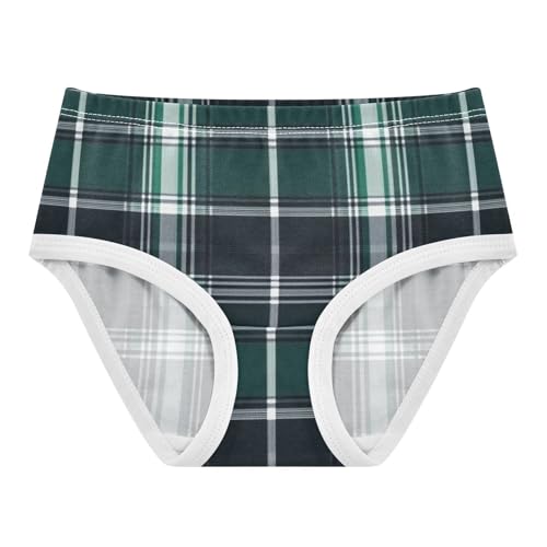 Girls' Cotton Panties Organic Underpants for Kid Dark Green White Plaid