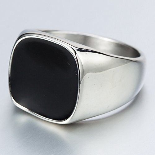 Stainless Steel Classical Simple Plain Black Enamel Signet Pinky Ring3