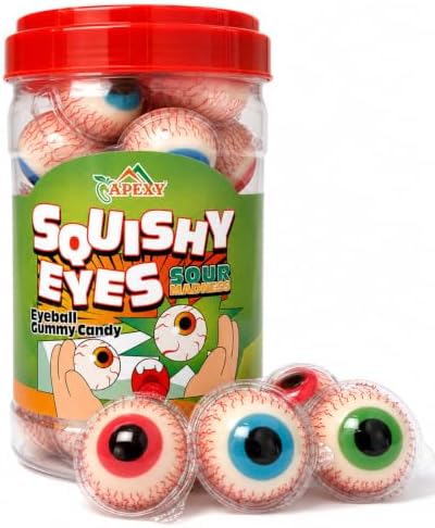 APEXY Sour Eyeball Gummy Candy, Jelly Filled Liquid Center Gummies, Individually Wrapped Spooky Eye Candy, Halloween Party Favors, Classroom Treats & Birthday Candy, 18 Pieces, 11.42 oz
