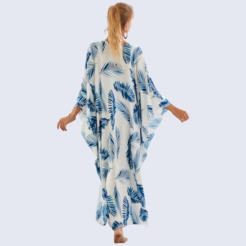 Image of Miss Lavish London Kaftan Dresses for Women Plus Size Long Batwing Sleeve Caftans, V Neck Moo Moo Printed Beach Cover Up Maxi Beach Dress, Bathing Suit Cover-Up Loungewear