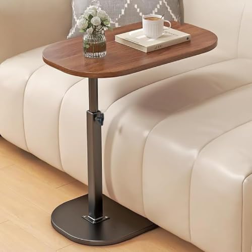 Image of Owme C Shaped Side Table for Sofa Bed, Adjustable Height Laptop Table with 360 Rotating Desktop, Wooden Finish Compact End Table for Living Room, Portable Snack Coffee Table with Metal Base
