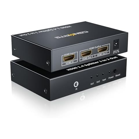 CENMATE 4K HDMI Splitter 1 in 2 Out for Dual Monitors, 4K30HZ HDMI Display Duplicate/Mirror, Support HDMI 1.4, 3D Video Playback Cover