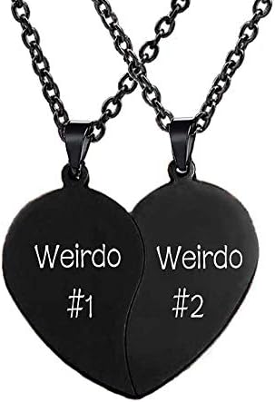 MJartoria Best Friend Necklaces BFF Necklace for 2 Friendship Valentines Day Gifts Split Heart Necklace Weirdo 1 Weirdo 2 Best Friends Forever Pendant Set (Black)