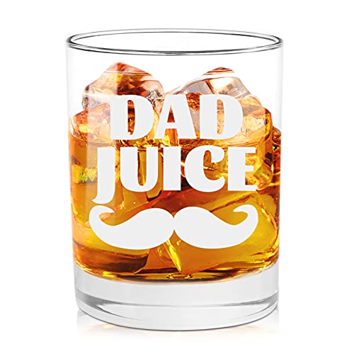 Dad Juice Funny Whiskey Glass Gift for Dad - Novelty Birthday, Fathers Day Gift for Dad, Unique Dad Gift from Daughter, Son, Wife, Kids, Cool Present Ideas for Family Dad, 11 oz Whiskey Glasses