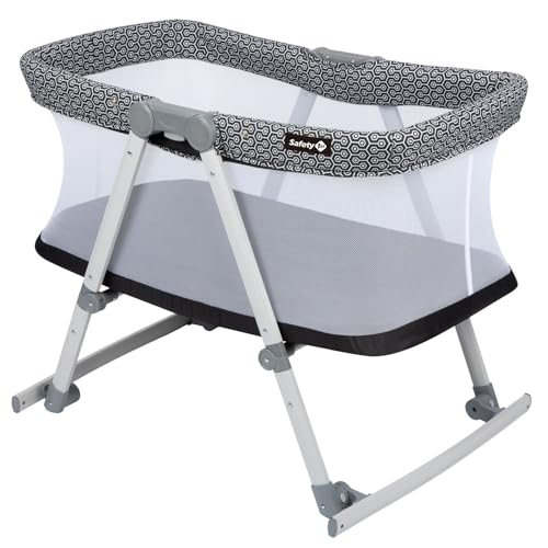Safety 1st Morning Star Rocker   Cuna plegable para bebé con bolsa de viaje, adecuada desde el nacimiento hasta aproximadamente 9 meses, geométrica (negro)