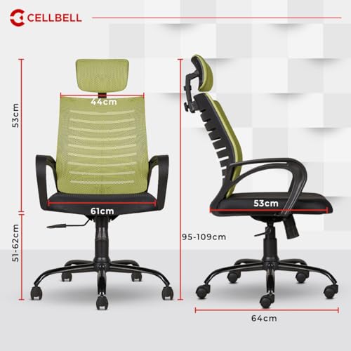 Image of CELLBELL Desire C104 Mesh High Back Ergonomic Office /Study Revolving /Computer Chair for Work from Home - Metal Base, Seat Height Adjustable, Pistachio Green