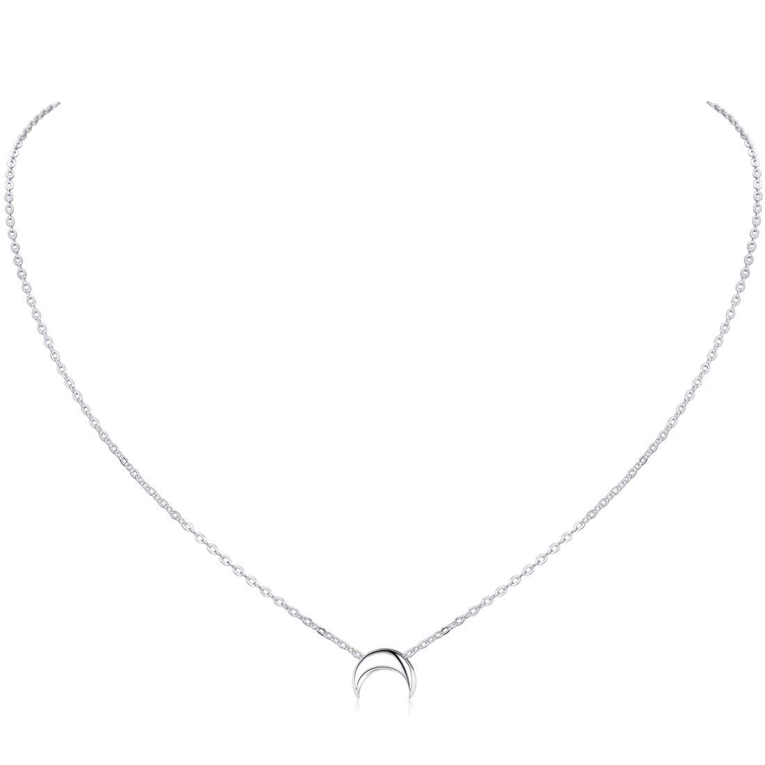 ChicSilverCollar Plata Mujer Colgante Luna Estrella Corazón Plata de Ley 925 Colgante Pequeño Gargantilla Choker Clavícula Joyería Minimalista Bohemia