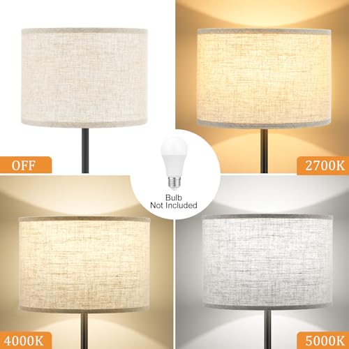 Image of Ambimall 60'' Modern Floor Lamp with Shade, Tall Lamps for Living Room, Bedroom, Office, Dining Room, Beige Shade with Black Pole(Without Bulb)