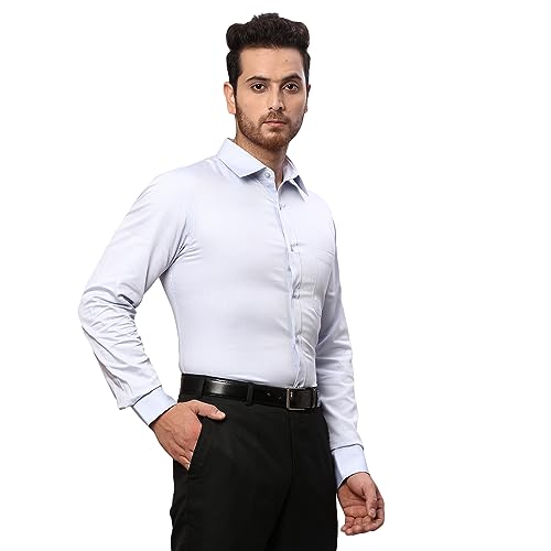 Image of Raymond Men Slim Fit Dobby Pattern Pure Cotton Semicutaway Collar Full Sleeve Formal Shirt