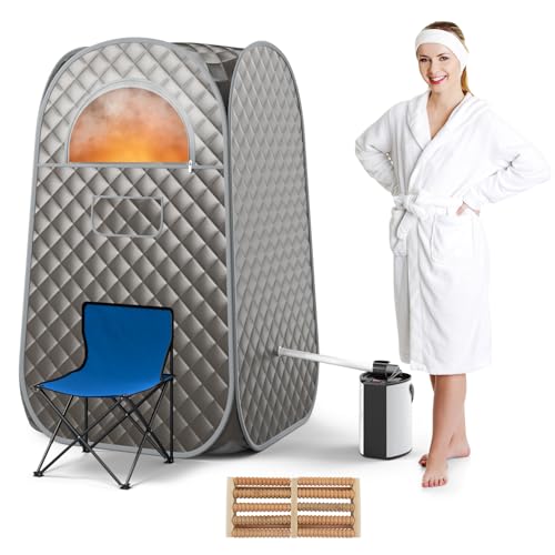 COSTWAY Portable Steam Sauna, Full-Body Personal Sauna Tent w/ 3L Steam Generator, Foldable Chair...
