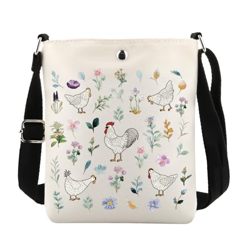 MAOFAED Flower Chicken Crossbody Bag, Floral Chicken Gift, Chicken Lover Gift, Farmerhouse Gift, Farmer Gift
