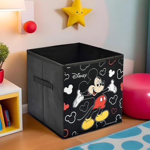 Image of Kuber Industries Collapsible Storage Box | Kids Toys Storage Organizer | Wardrobe Baskets for Clothes | Disney Mickey Mouse Print Foldable Box | Black