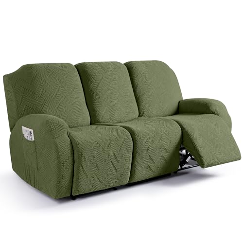 Image of Ruaozz Recliner Couch Covers 3 Pieces Sofa Recliner Covers with Pockets Stretch Reclining Slipcover Washable Furniture Protector with Elastic Bottom (3 Seater, Army Green)