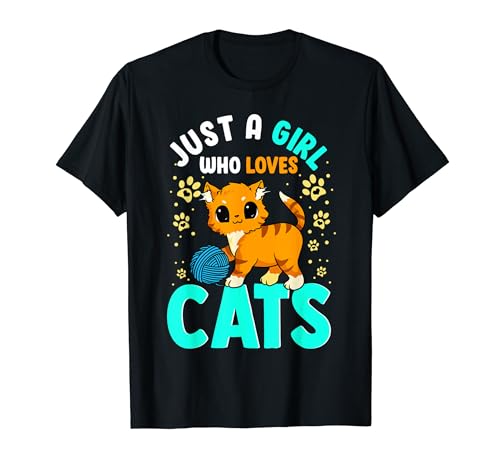 Just A Girl Who Loves Cats Kids Girls Funny Paws Cat Lovers Camiseta