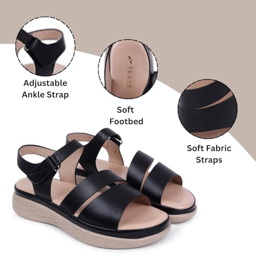 Image of TRASE Snug Steps Women Casual Double Strap Hook And Loop Sandals