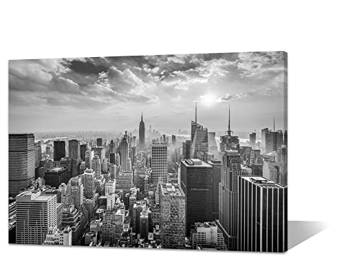 Office Wall Decor Nyc Skyline Black And White Canvas Wall Art New York City Picture Printing Urban View Wall Painting For Home Bathroom Poster Framed Ready To Hang(36X24 Inches) #TOP19
