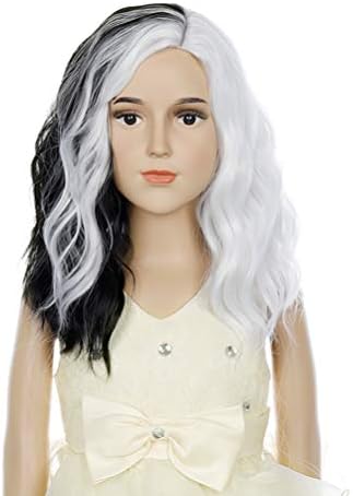 DUDUWIG Kids Black White Wig Short Wavy Curly Bob Wig Half Black and White Wigs for Halloween Cosplay (Black and White)