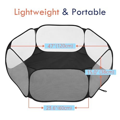 Pawaboo Small Animals Playpen, Waterproof Small Pet Cage Tent with Strong Steel Wire Frame, Portable Outdoor Yard Fence for Chick/Kitten/Puppy/Guinea Pig/Rabbits/Hamster/Chinchillas, Black
