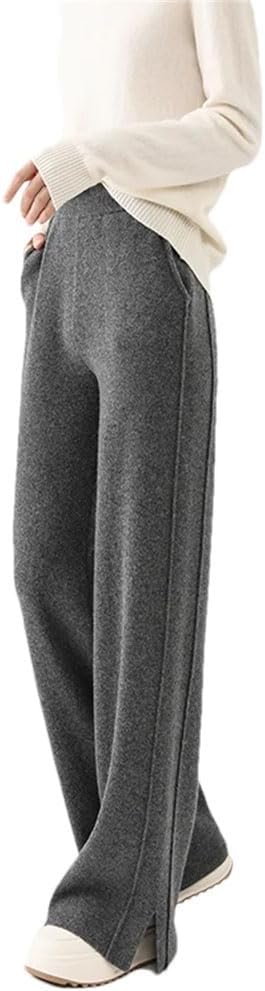 Women's 100 Percent Wool Palazzo Pants Elastic High Waisted Slacks Trouser Pants Winter Thermal Sweater Pants