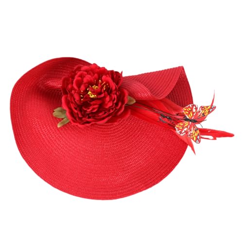 Fascinateur en paille fait main avec fleurs et plumes nobles pour banquet de prestige