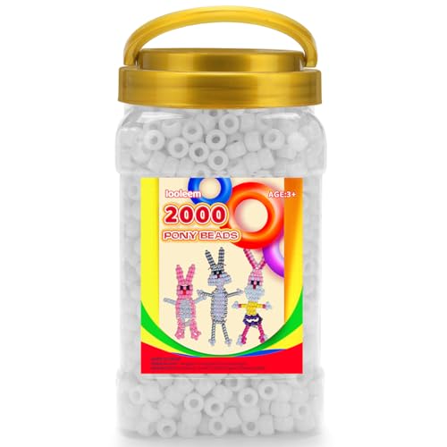Iooleem Pony Beads(2000pcs White Pony Beads) Beads for Bracelets Making Beads for Crafts Beading Supplies Friendship Bracelets Making.