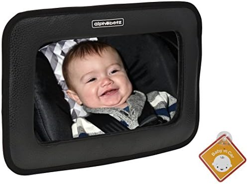 Alphabetz Large PU Leather Baby Backseat Car Mirror, Black