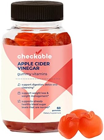 Checkable® Apple Cider Vinegar Gummies - Enhance Digestion, Blood Sugar Regulation, Gut Health, Detoxing, and More - Vegan, Gluten-Free, Non-GMO Formula - 60 Gummies