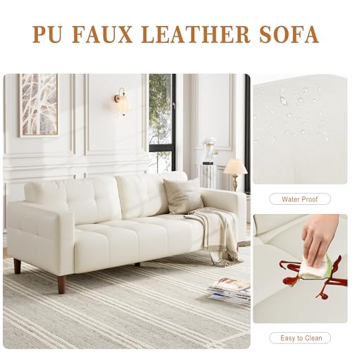 Image of GarveeHome 3-Seater Sofa Couch, 83 inch Wide Faux Leather Couch with Deep Seats