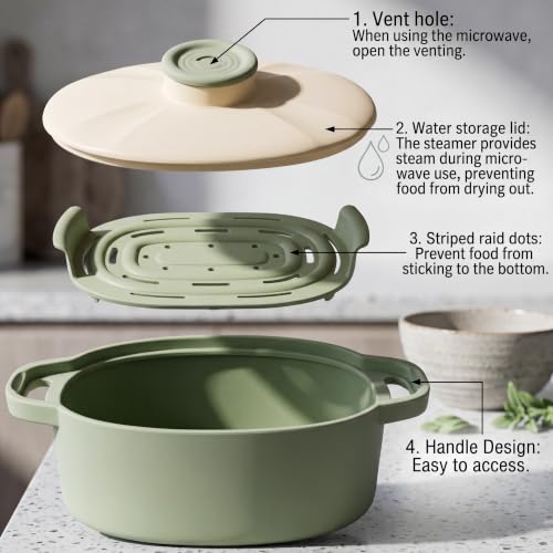 CJKKH 44oz Silicone Microwave Steamer Bowl with Handle & Lid,10.5x5.7x4.3in — view 6