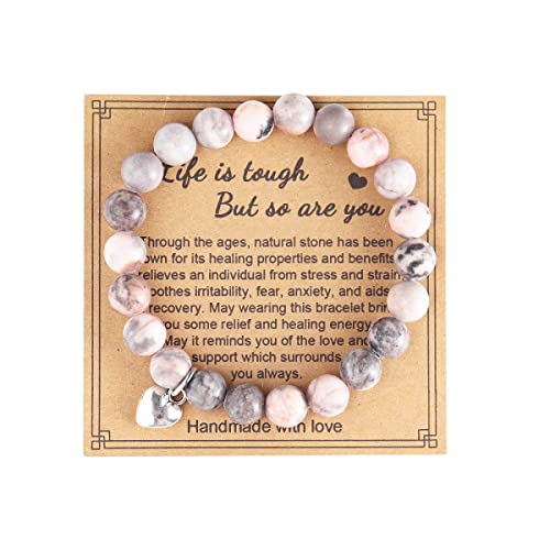 Get Well Soon Gifts -Natural Stone Healing Relaxation Bracelets inspirational gifts for Women Men Teen Girls,8mm Chakra Crystal Amethyst Anti-Anxiety Crystal Stone Yoga Beads, Stress Relief Stretch Bracelets