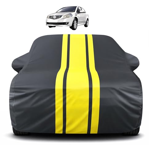 Image of Auto Hub Car Cover Compatible with Maruti SX4 with Mirror Pocket, Soft Cotton Lining, SX4 Car Cover Waterproof - Yellow-Black