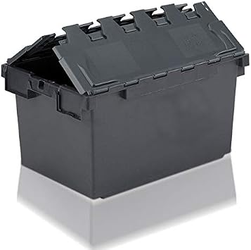 Totebox 10x 80 Litre Heavy Duty Attached Lid Container in Black 710 x 460 x 368h mm Original LC3 Crate