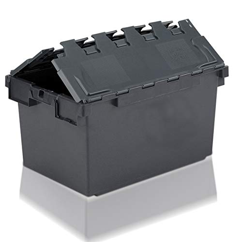 Totebox 10x 80 Litre Heavy Duty Attached Lid Container in Black (710 x 460 x 368h mm) Original LC3 Crate