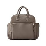 Ayla & Co Mini Bag, Transitional Minimal Diaper Bag, Vegan Leather, with Expandable Pockets, Built-In Wallet, Organizer, Magnetic Front Pocket, Adjustable Straps, Pebble