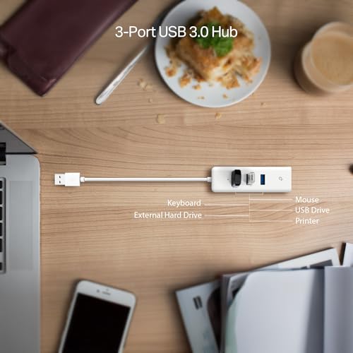 image for TP-Link USB 3.0 to Ethernet Adapter (UE330) - Portable 3-Port USB Hub 