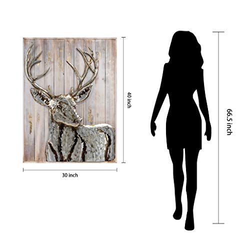 Empire Art Direct Deer Metal Hand Painted Primo Mixed Media Iron Sculpture On Slatted Solid Wood 3D Wall Art, 40 In. X 3.0 In. X 30 In, Grey #TOP7