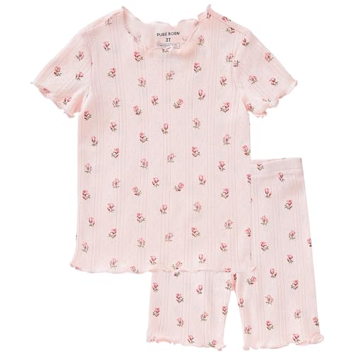 pureborn - pureborn Toddler Pajama Set - Short Sleeve Girl Sleepwear with Roses, Size 3T - Best Deal on Amazon