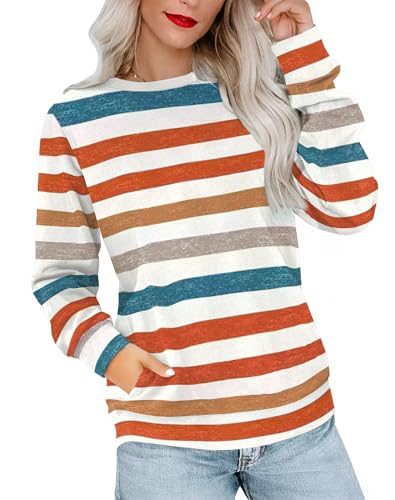 RUMIA Crewneck Fall Sweatshirts for Women Plain Long Sleeve Top with Pocket — view 2