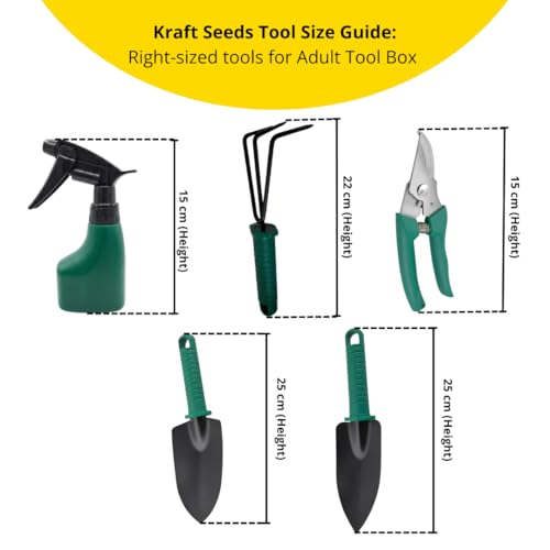 Image of Kraft Seeds Gardening Tools Kit with Box for Home Garden, Gardening Items with Ergonomic Comfort Grip, Includes Pruning Shear, Two Hand Shovel, Spray Bottle & Hand Cultivator