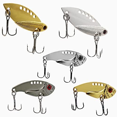 Walleye Fishing Lures, Fishing Spoons Lures Blade, Metal VIB Hard Blade Bait Fishing Spoon Lures for Freshwater Saltwater Bass Walleye Trout Kingfish Snapper(Silver/Gold/Black)