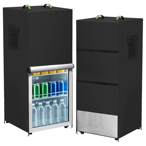 ZUYIYI Outdoor Refrigerator Cover, 420D Heavy Duty Oxford Upright Freezer Cover for Beverage Fridge, 33 