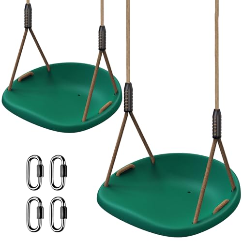 2 Pack 500LB Capacity Heavy Duty Swing Seat with Wider Seat Board & Height Adjustable Rope from 4.8ft to 6.7ft Green Swing Set Swings for Backyard Patio Garden Playground, Green by BeneLabel - Used condition - US$65.95