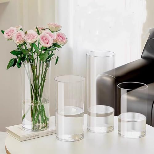 3 Pack Acrylic Cylinder Vase,25x15cm, 25x12cm and 25x10cm, Shatter-Proof Plastic Cylindrical Flower Vases for Wedding Centerpieces, Home Office Decorations, Shatter-Proof - Image 3