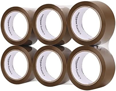 Amazon Basics Packaging Tape, 48mm x 66m, 1.8mil Thickness (6-Roll), Brown