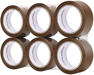 Amazon Basics Packaging Tape, 48mm x 66m, 1.8mil Thickness (6-Roll), Brown