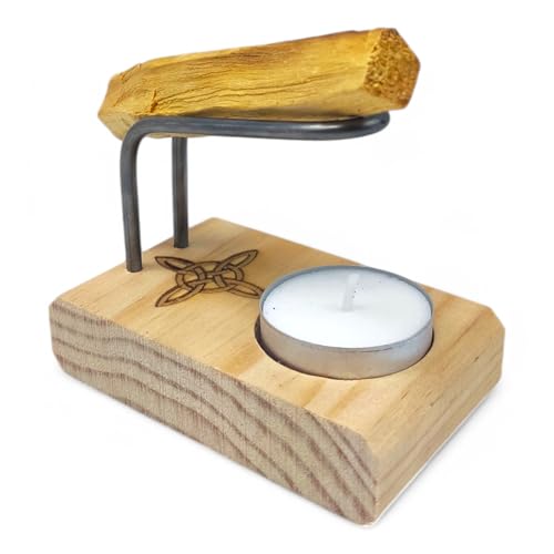 Quemador Artesanal en Madera Nudo DE Bruja para Palo Santo e Incienso | con Base para Vela de Té | Relajación, Aromaterapia y Meditación | Incluye Palo Santo y Velita de Regalo