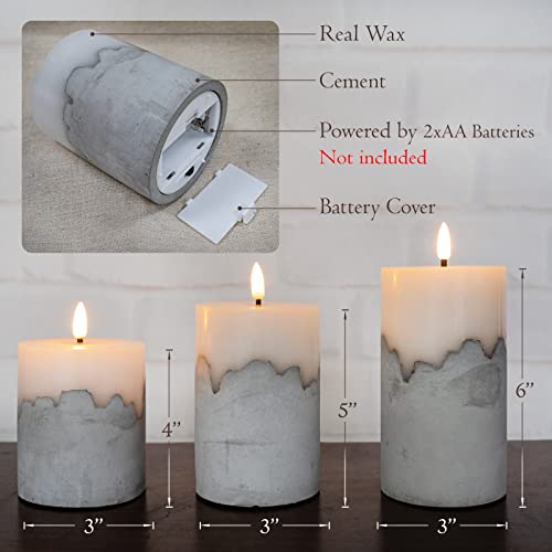 Yongmao Flameless Candle Handmade Battery Operated Flickering Led Pillar Candles Cement And Real Wax Fusion Fake Candle With Remote For Home Christmas Party Decor D 3" H 4" 5" 6" (Set Of 3) #TOP4
