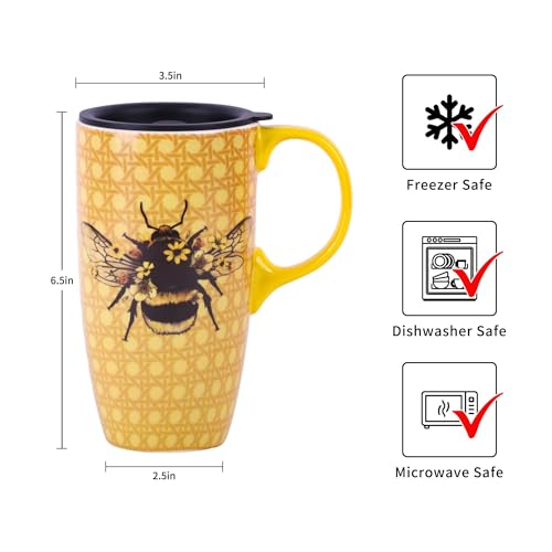 Taza de viaje cerámica DUSVALLY con diseño abeja 17oz miniatura 5