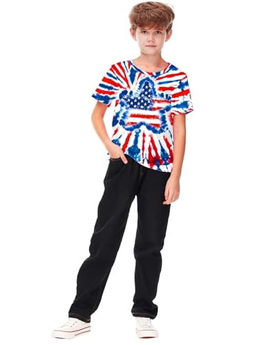 Image of Deerose Kids Striped Shirts Short Sleeve Boy Girls July 4th Patriotic Tee Top 3-14 Years
