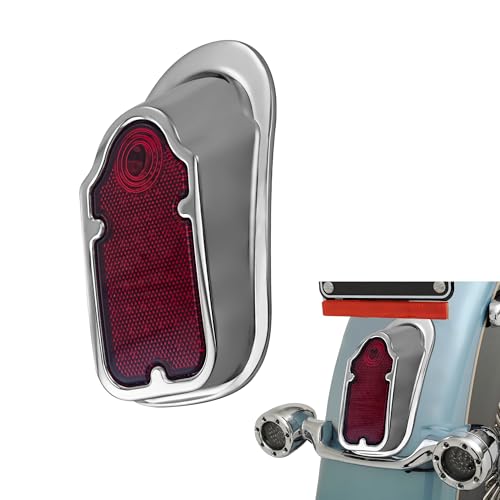 Image of Motorcycles LED Brake Tail Light, Chrome Metal Tombstone Red Taillight with High-Low Brightness, Compatible with Harley Bike